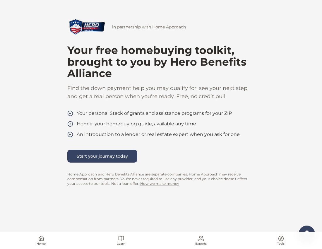 The actual Home Approach partner signup page for Hero Benefits Alliance