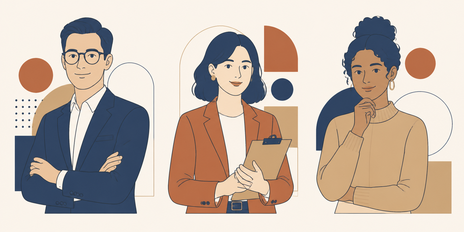 Illustrated portraits of a loan officer, a real estate agent, and a financial planner.