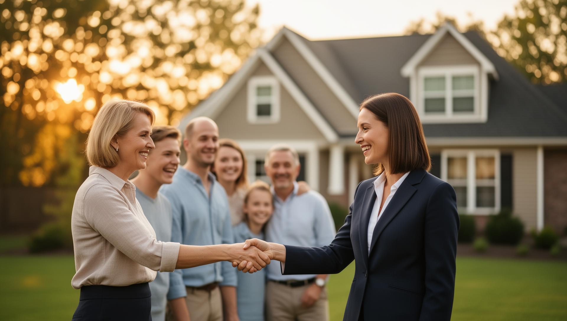 A real estate professional welcoming a family home