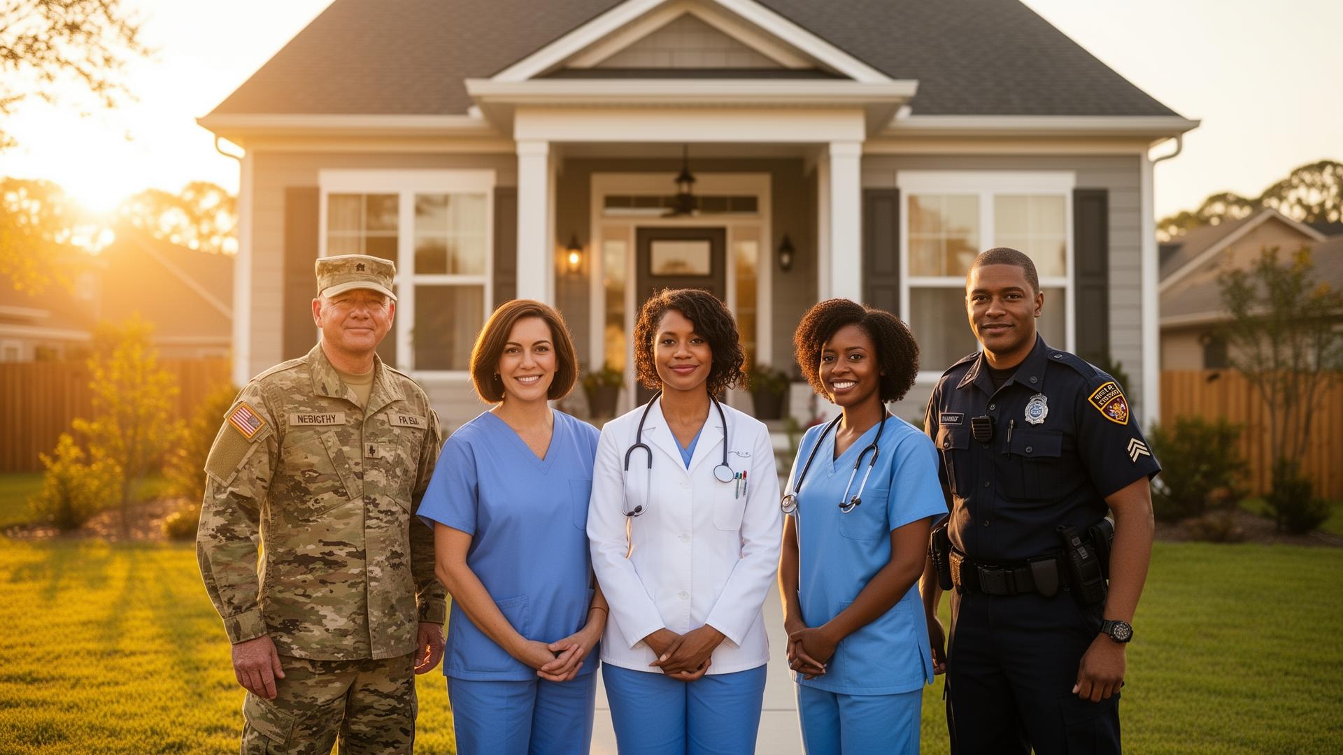 Happy family in front of their new home