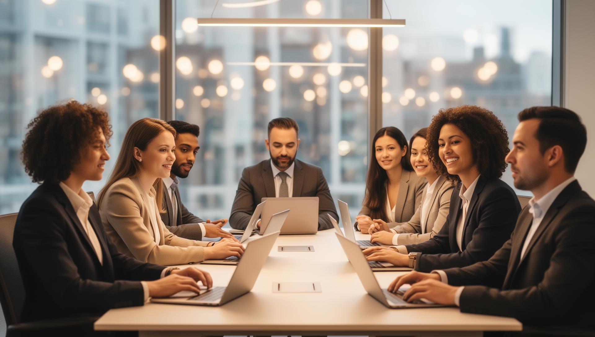 A diverse team gathered around a table